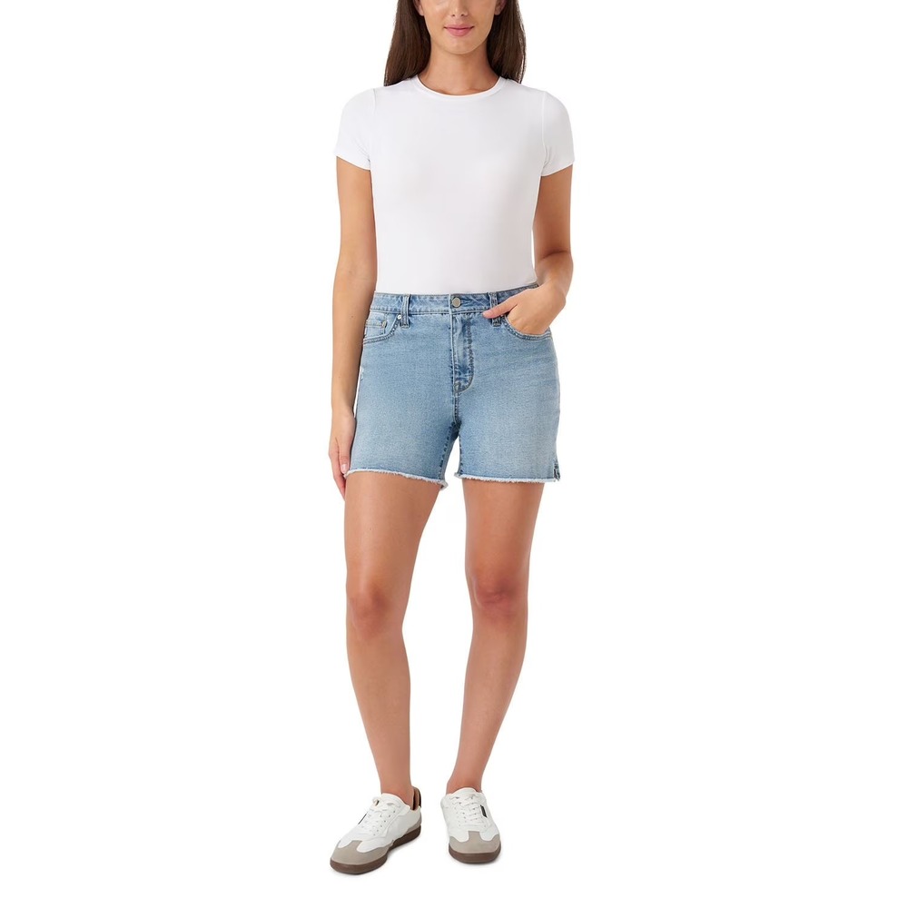 Seven7 Womens Denim Weekend Short Size 8 Light Wash High Rise Fray Hem  NWT